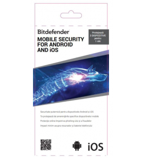 Antivirus bitdefender mobile security pentru android si ios, 1 an, 3 dispozitive, scratch card