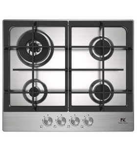 Plita gaz master kitchen, gama edge, design inox, 60 cm, 4 arzatoare, gratare fonta, arzator wok, aprindere integrata, sistem siguranta