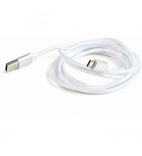 Gembird cotton braided micro usb cable 2.0 am-mbm5p 1.8m, metal connectors,silver