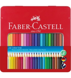 Creion colorat faber-castell color grip, cutie metalica de 24, set