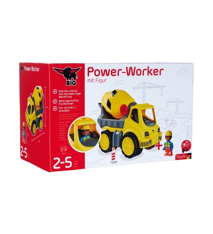 Betoniera big power-worker + figurină, vehicul de jucărie (galben gri)