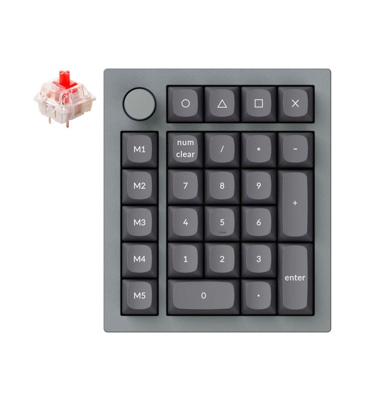 Keychron Q0+, tastatură numerică (gri, Gateron G Pro Red, hot swap, cadru de aluminiu, RGB, buton)