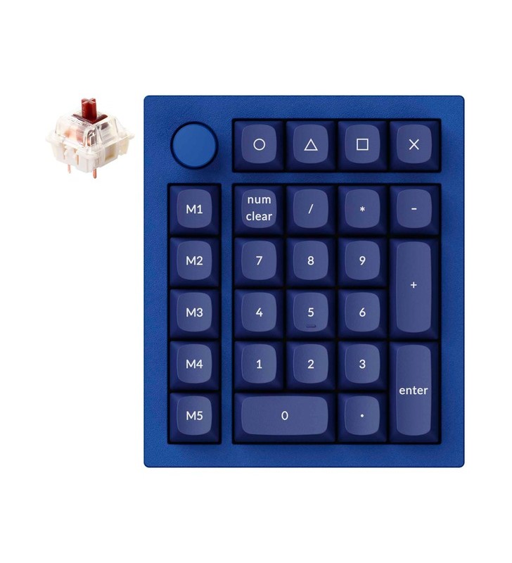 Keychron q0+, tastatură numerică (albastru, gateron g pro maro, hot swap, cadru de aluminiu, rgb, buton)