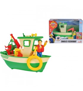 Simba fireman sam - barca de pescuit a lui charlie cu figurină, vehicul de jucărie