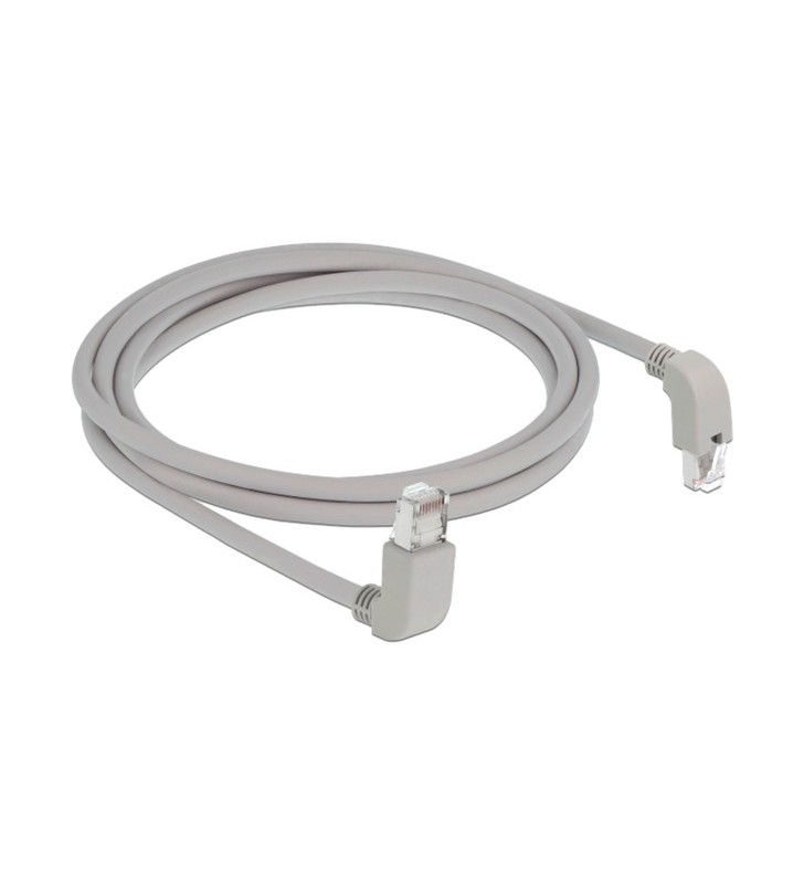 Cablu patch delock rj45 cat.6a s/ftp (gri, 2 metri, conector înclinat 1x deasupra, 1x dedesubt)