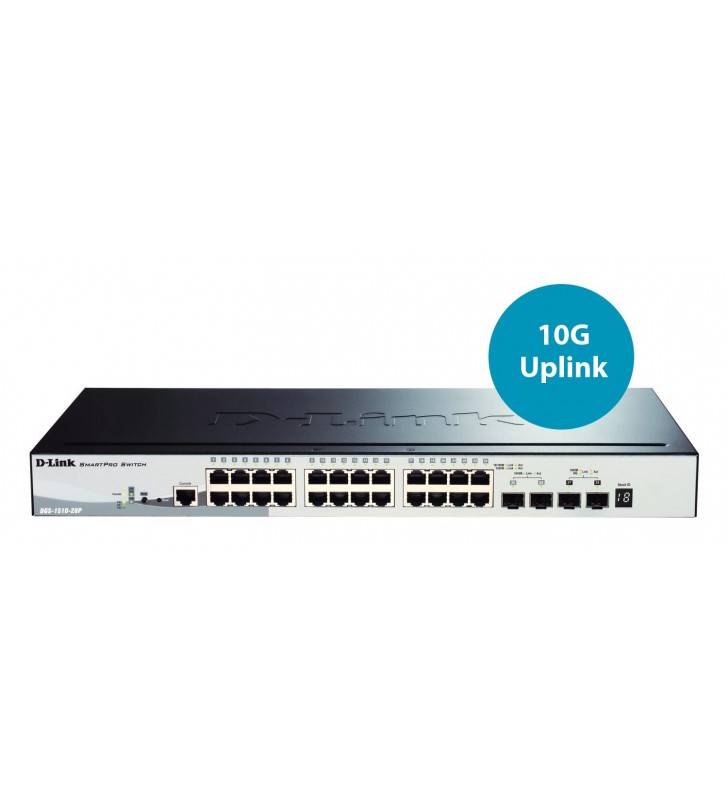 D-link dgs-1510-28p switch-uri gestionate l3 gigabit ethernet (10/100/1000) power over ethernet (poe) suport negru