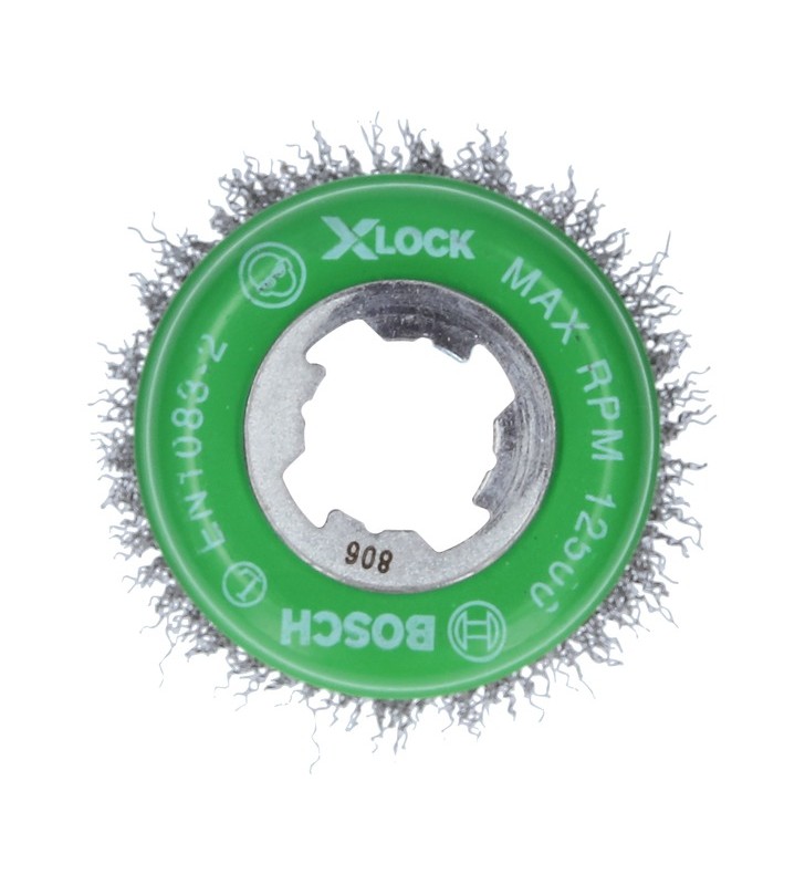 Perie cu cupă bosch x-lock clean for inox ø 75mm, ondulată (sârmă de 0,3 mm)