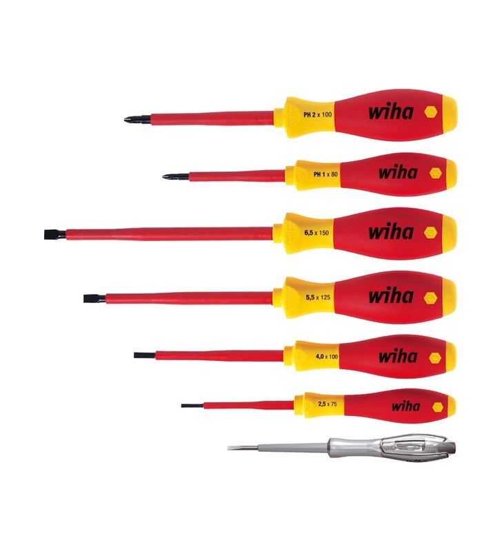 Set de șurubelnițe wiha softfinish electric, 7 buc (roșu / galben)