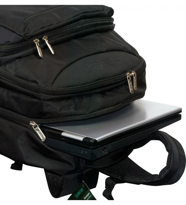 Rucsac spacer notebook 15.6", nylon,  2 compartiment, buzunar interior tableta, 2 buzunare frontale, black, "kempes" "spb702