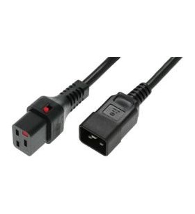 Asm iec-pc1284 power cable, male c20, h05vv 3 x 1.5mm2 to c19 iec lock, 1m black