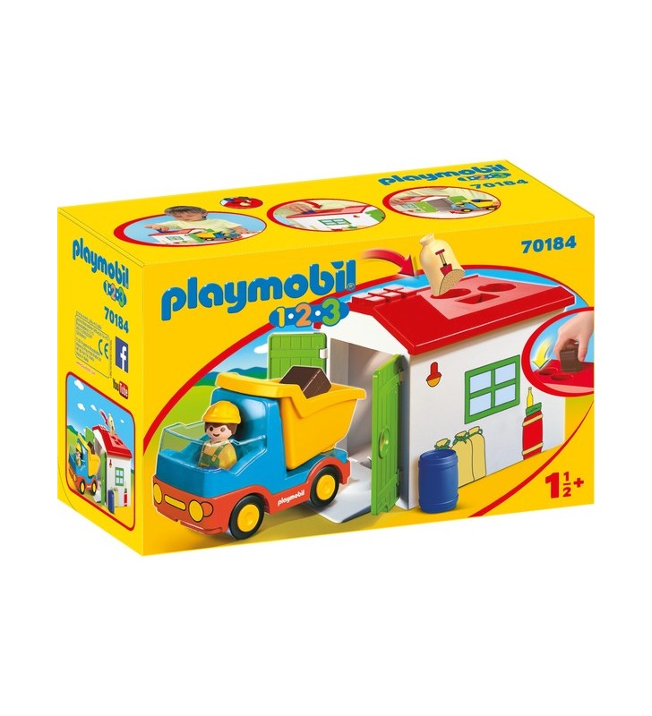 Playmobil 70184 1.2.3 camion cu garaj sortare, jucarie de constructie