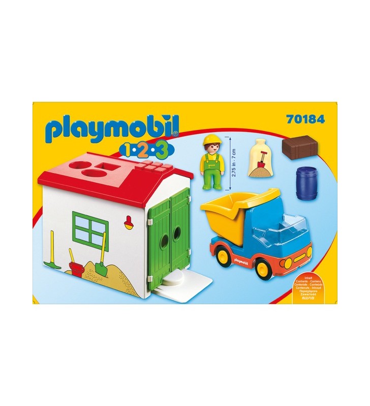 Playmobil 70184 1.2.3 camion cu garaj sortare, jucarie de constructie