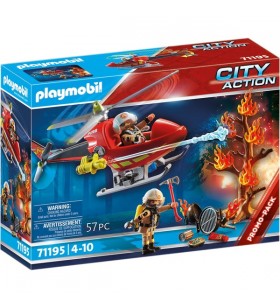 Playmobil 71195 jucărie de construcție cu elicopter al pompierilor city action (cu tun de apă funcțional)