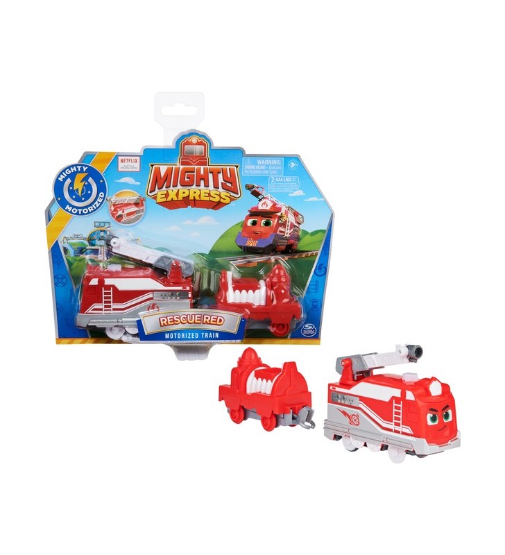Spin master mighty express tren motorizat red rescuer toy vehicle (rosu/alb, cu vagon de marfa)