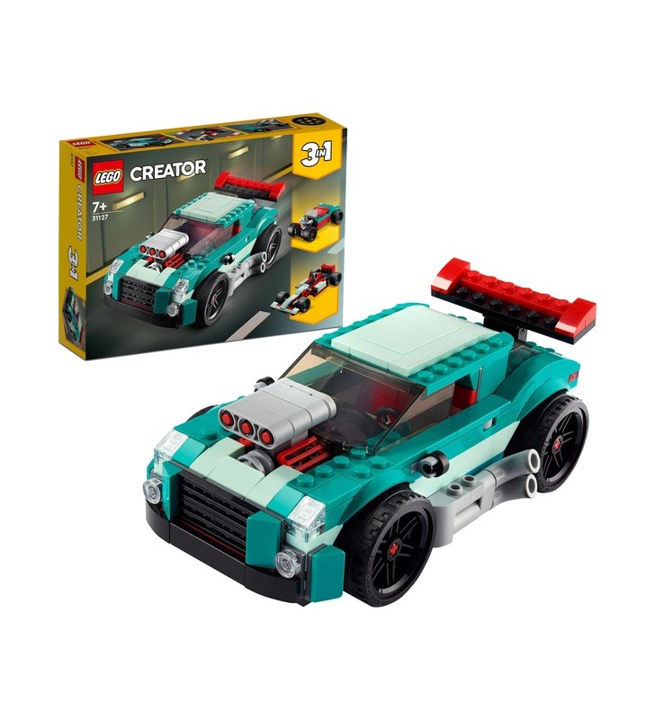 Lego 31127 creator 3 în 1 jucărie de construcție a mașinii stradale (mașină de curse, mașină musculară și drum fierbinte)