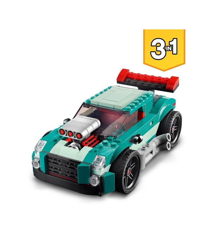 Lego 31127 creator 3 în 1 jucărie de construcție a mașinii stradale (mașină de curse, mașină musculară și drum fierbinte)