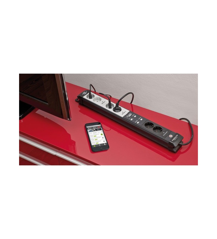 Priză wifi brennenstuhl connect premium line cu 6 căi (negru/gri deschis, 3 metri, temporizator, control vocal)
