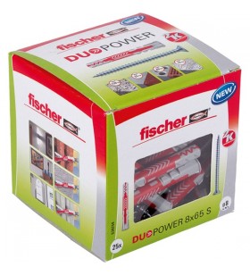 Diblu fischer duopower 8x65 s ld (gri deschis/rosu, 25 bucati, cu surub)