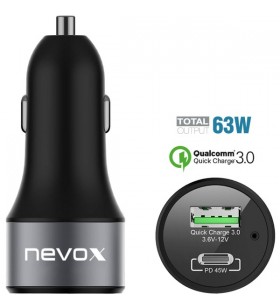 Nevox USB PD Type C + QC 3.0 adaptor încărcător auto, încărcător (negru)
