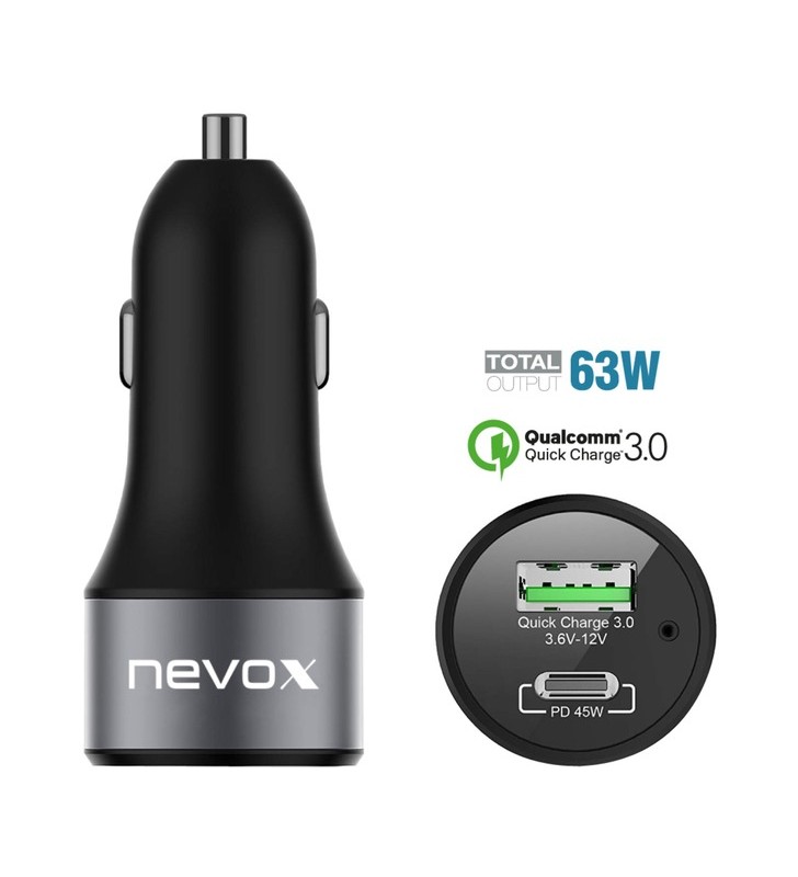 Nevox USB PD Type C + QC 3.0 adaptor încărcător auto, încărcător (negru)