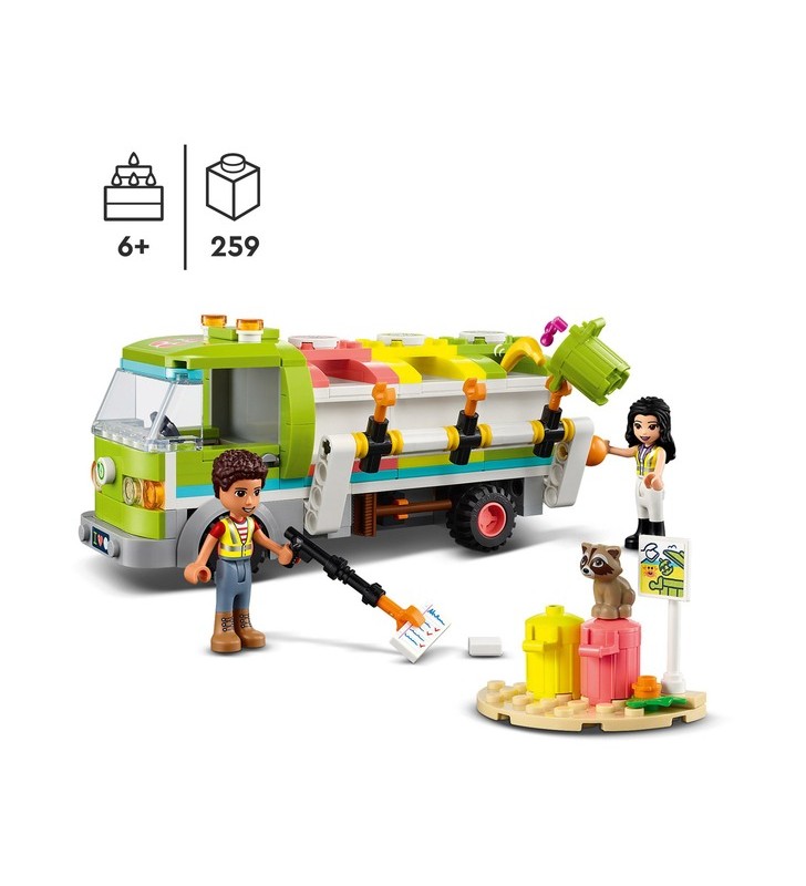 Jucărie de construcție a mașinii de reciclare LEGO 41712 Friends (Mașină de gunoi de jucărie cu minifigurine Emma și River Friends)