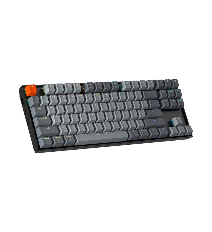 Keychron K8, tastatură pentru jocuri (negru/gri, aspect DE, Gateron Blue, hot-swap, cadru din aluminiu, RGB)