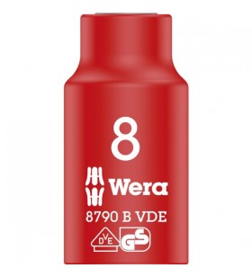 Priză Wera VDE Zyklop, 8mm, 3/8" (rosu/galben, izolat pana la 1.000 volti)