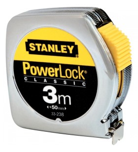 Bandă de măsură Stanley Powerlock, 3 metri (galben/crom, 19 mm, carcasă din plastic)