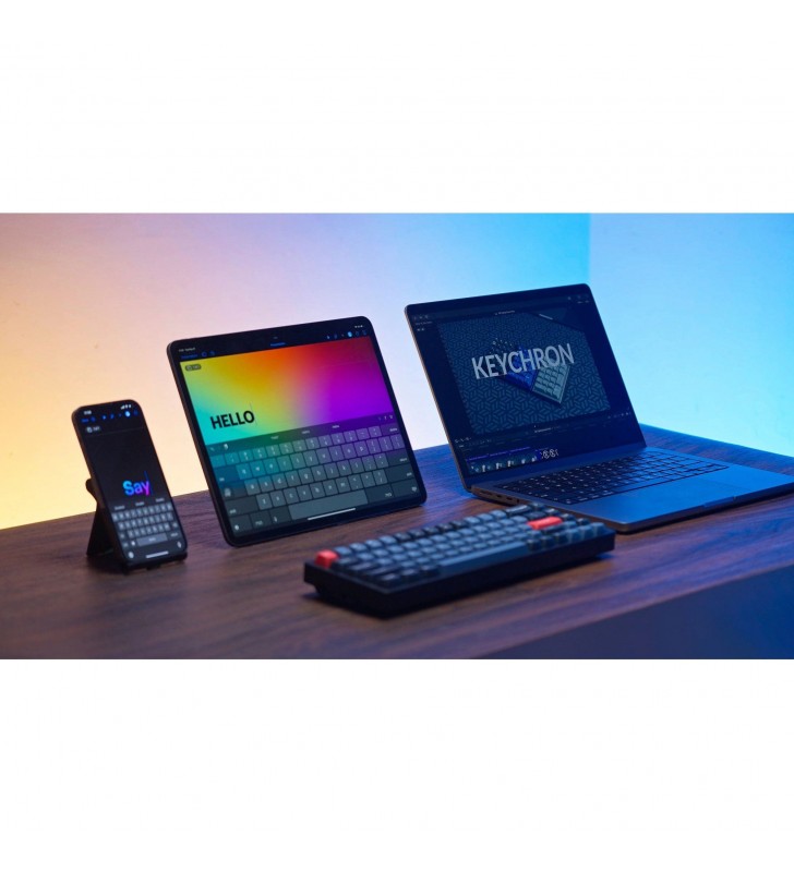 Keychron K6 Pro, tastatură pentru jocuri (negru/albastru-gri, aspect DE, Keychron K Pro maro, hot-swap, cadru din aluminiu, RGB)