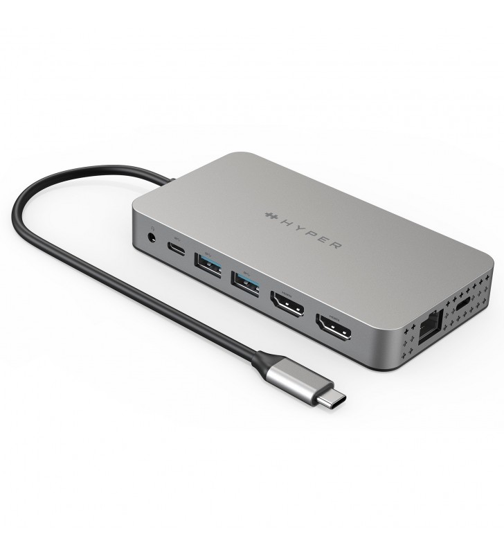 Stație de andocare Hyper Dual 4K HDMI 10-în-1 USB-C (argintiu, USB-C, HDMI, USB-A)