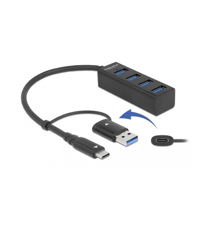 Hub USB 3.2 Gen 1 cu 4 porturi DeLOCK cu conector USB Type C sau USB Type A, hub USB