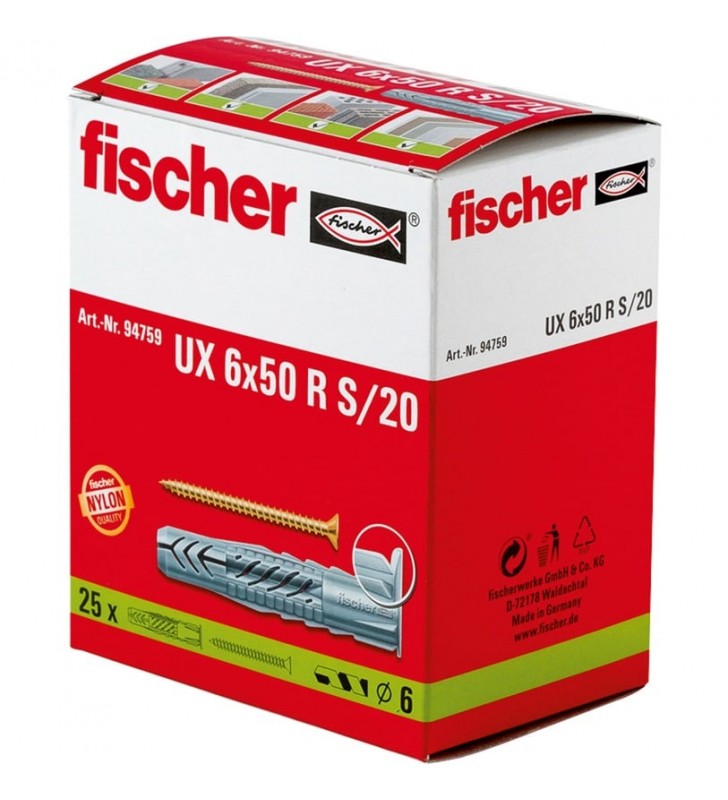 Fischer universal UX 6x50 RS/20 (gri deschis, 25 buc, cu șurub)