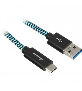 Cablu Sharkoon USB 3.2 Gen 2, USB-A tată  USB-C tată (negru/albastru deschis, 0,5 metri, cu mâneci)