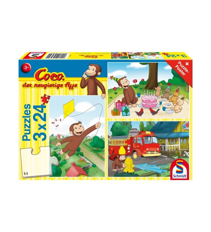 Schmidt Spiele Coco, maimuța curioasă: distracție cu Coco, puzzle (3x 24 părți)