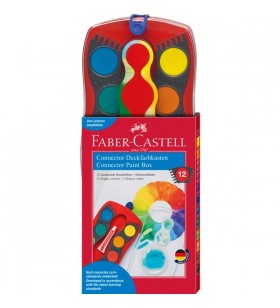 Cutie de vopsea Faber-Castell Connector (rosu, 12 culori plus alb opac)