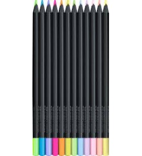Creioane colorate Faber-Castell Black Edition Neon + Pastel, set (12 bucăți)