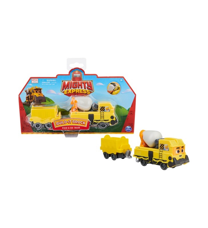 Spin Master Mighty Express Push-and-Go Tren Build-it Bruno cu Boxcar Toy Vehicle