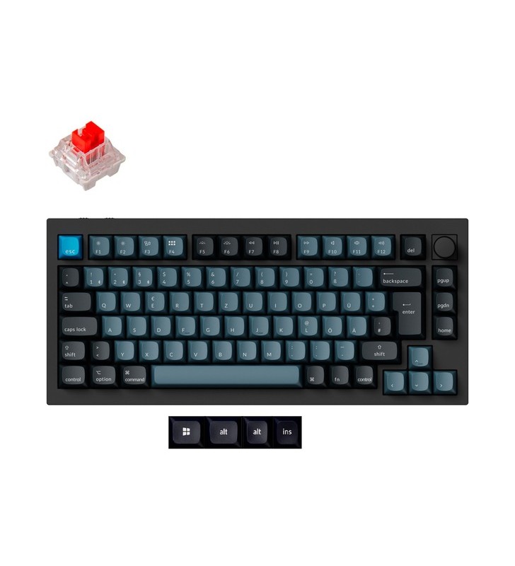 Keychron Q1 Pro, tastatură pentru jocuri (negru/albastru-gri, aspect DE, Keychron K Pro Red, hot-swap, cadru din aluminiu, RGB)