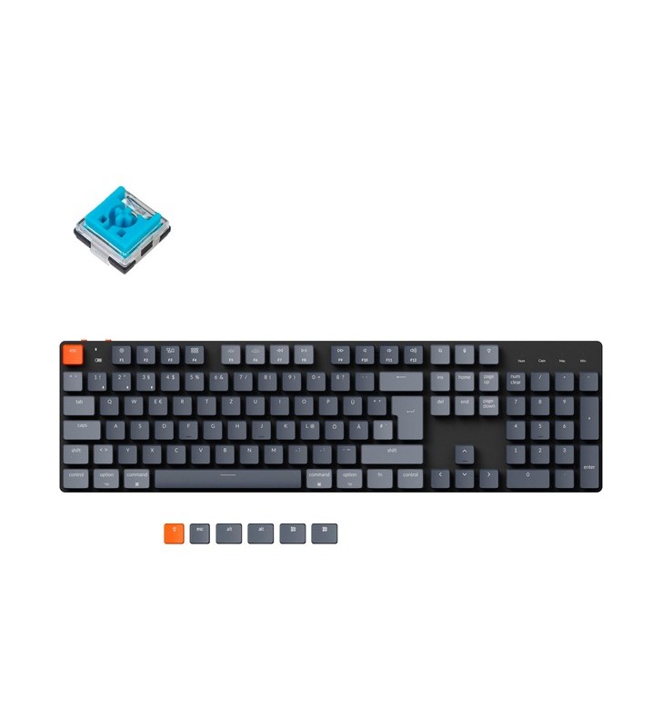 Keychron K5 SE, tastatură pentru jocuri (negru/gri, aspect DE, Keychron Low Profile Optical Blue, hot-swap, RGB)