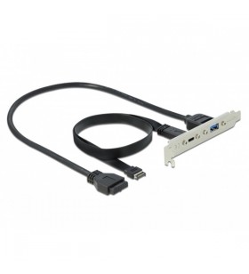 Suport slot DeLOCK USB 3.2 Gen 2, mufă cheie A + 19 pini - mufa USB-C + USB-A (negru, cablu de 50 cm, încărcare cu până la 60 de wați)