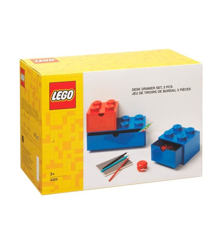 Room Copenhagen LEGO sertare birou set de 3, cutie de depozitare (roșu)