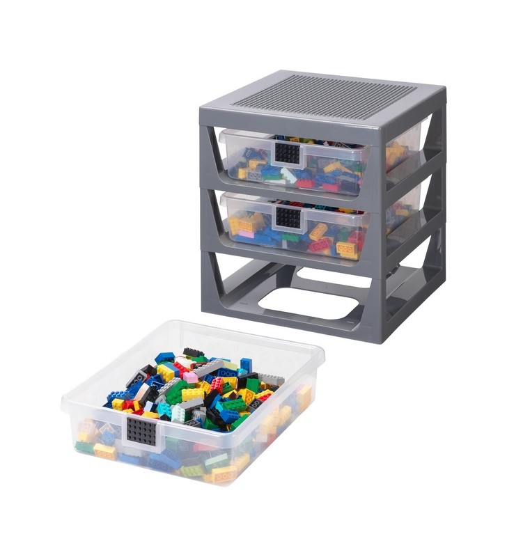 Room Copenhagen LEGO rafturi sertar set de 3, cutie de depozitare (Gri)