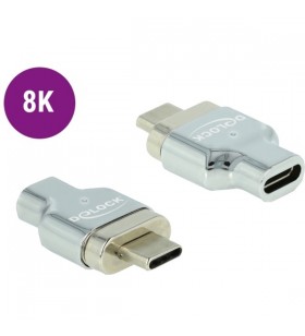 Adaptor magnetic DeLOCK USB 3.2 Gen 2, USB-C tată - USB-C mamă (argintiu, 8K 30Hz, Thunderbolt 3, PD, încărcare cu până la 100 wați)