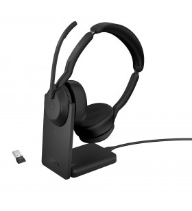 Jabra Evolve2 55 Căști Prin cablu & Wireless Bandă de fixare pe cap Birou/Call center Bluetooth Stand de încărcare Negru