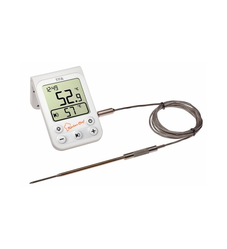 Termometru digital pentru friptură pentru grătar TFA CHEF (alb, sonda de penetrare cu cablu de 1,20 metri)