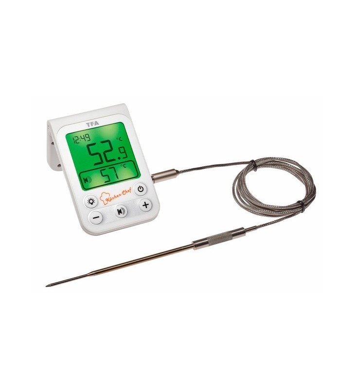 Termometru digital pentru friptură pentru grătar TFA CHEF (alb, sonda de penetrare cu cablu de 1,20 metri)