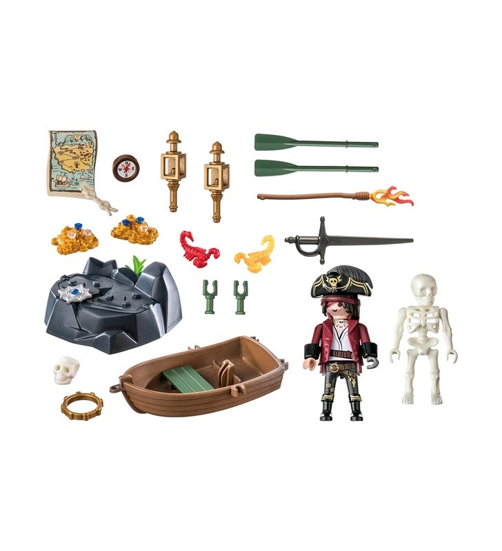 PLAYMOBIL 71254 Pirates Starter Pack Pirat cu jucărie de construcție cu barca cu vâsle