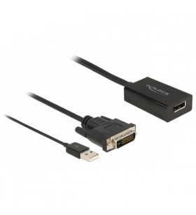 Cablu adaptor DeLOCK, mufa DVI + USB-A - mufa DisplayPort (negru, 50 cm, 4K cu funcție HDR)