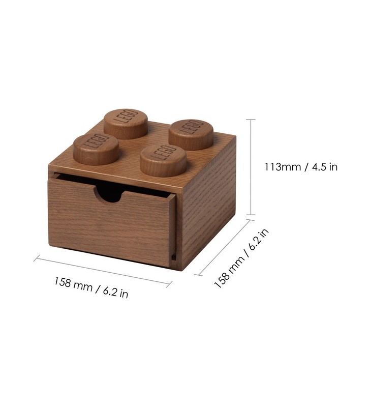 Room Copenhagen LEGO 2x2 sertar birou din lemn, cutie de depozitare (stejar, întunecat)
