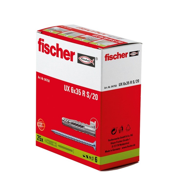 fischer universal UX 6x35 RS (gri deschis, 25 buc, cu șurub)